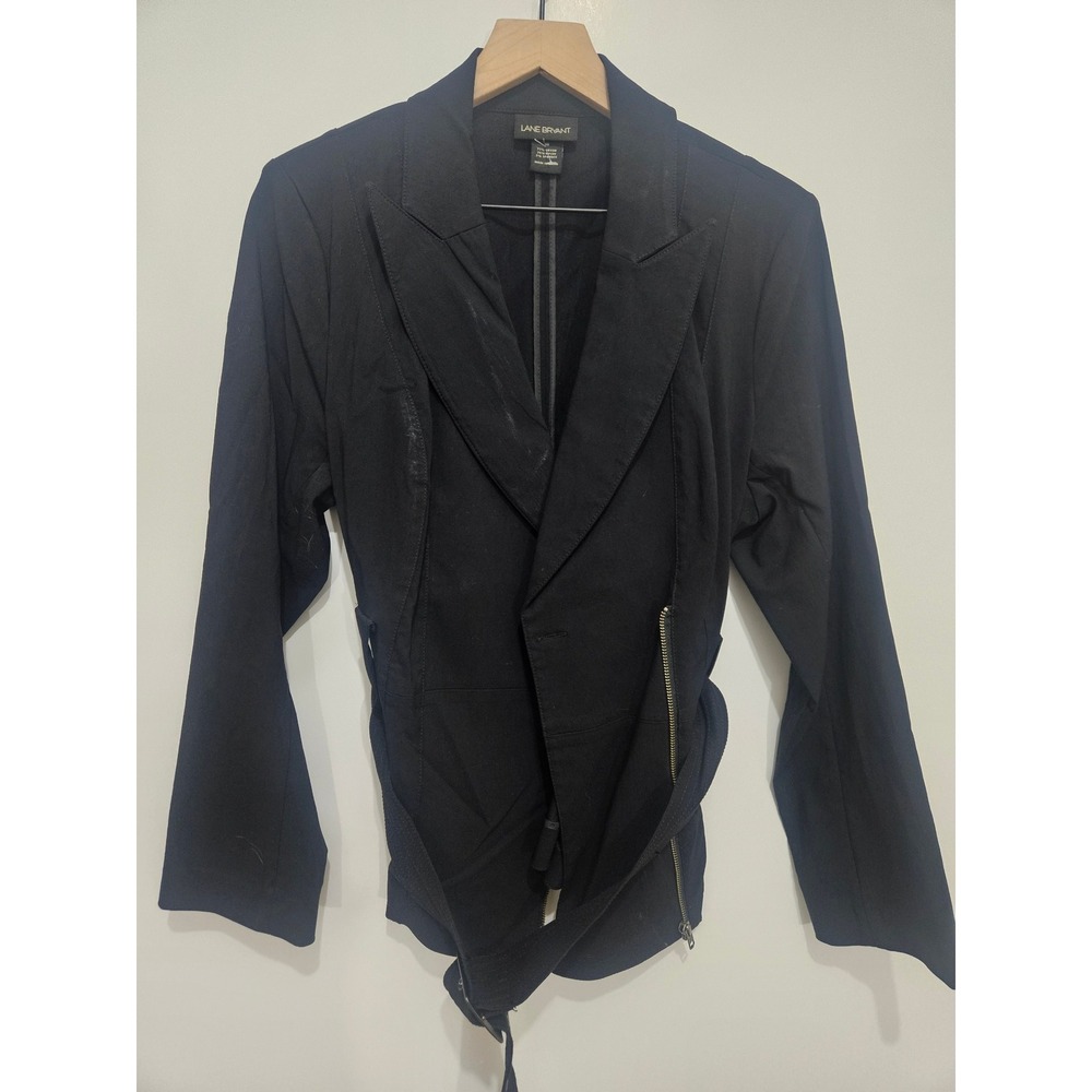 Lane Bryant Black Asymmetrical Zip Belted Blazer Jacket Womens Size 18